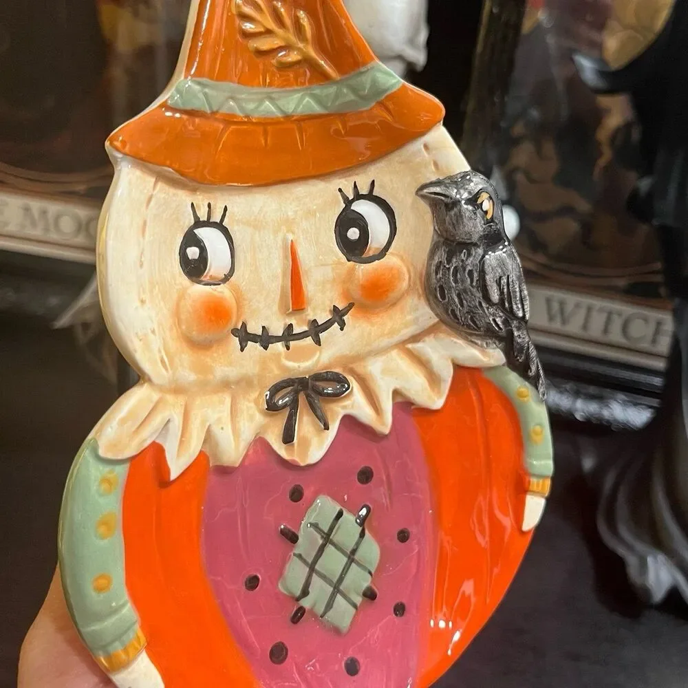 Johanna Parker Fall Thanksgiving Scarecrow Man with Crow Bird Mini Plate